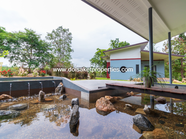 Doi Saket-DSP-(HS370-04) Incredible Nearly-New Modern Resort Style Home on 8+ Rai Overlooking a Lake for Sale in Luang Nuea