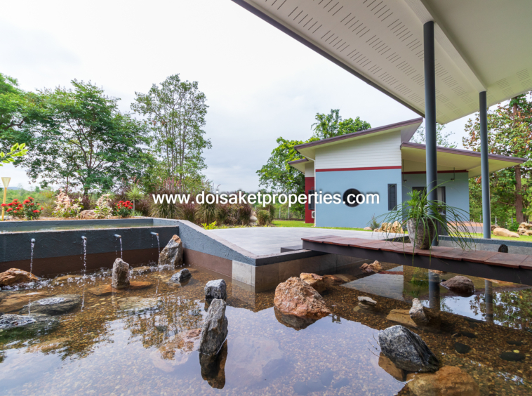 Doi Saket-DSP-(HS370-04) Incredible Nearly-New Modern Resort Style Home on 8+ Rai Overlooking a Lake for Sale in Luang Nuea