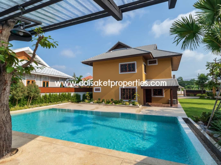 San Sai-DSP-(HS210-04) Gorgeous 2 Storey Home with Swimming Pool for Sale in a Moo Baan in San Na Meng