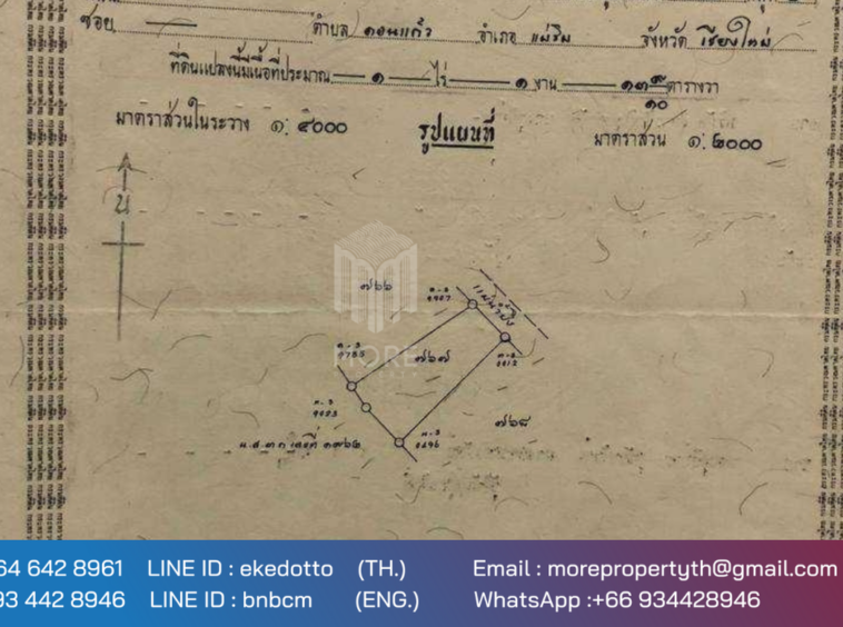 More-072LS Land for sale in Chiang Mai 1 rai 1 ngan 13 sq.wa. near the outer ring road Don Kaeo Sub-district. Mae Rim District