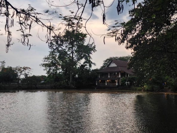 A large fishing park with restaurant for sale in Saraphi